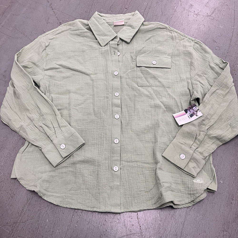 Club Social by‎ Jadelynn Brooke Green Button Up Long Sleeve Shirt Size Medium